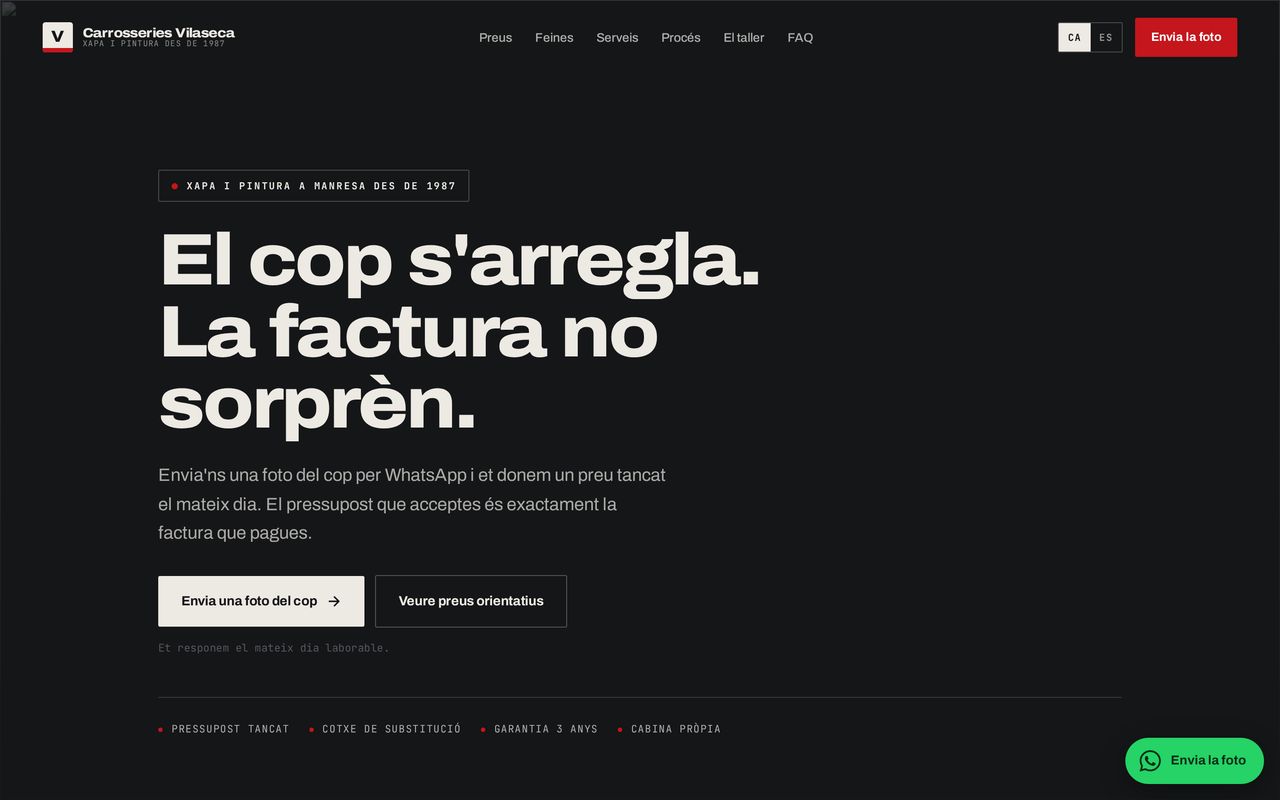 Ejemplo de web para taller de chapa y pintura